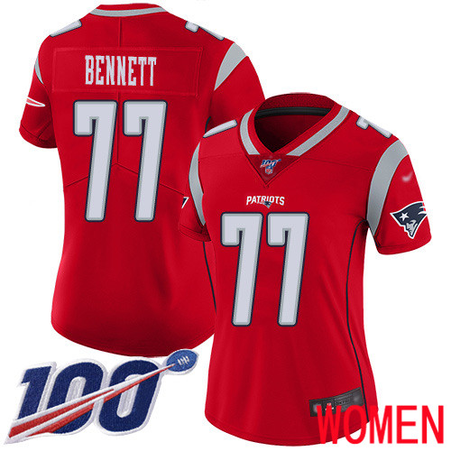 New England Patriots Football 77 100th Season Limited Red Women Michael Bennett NFL Jersey